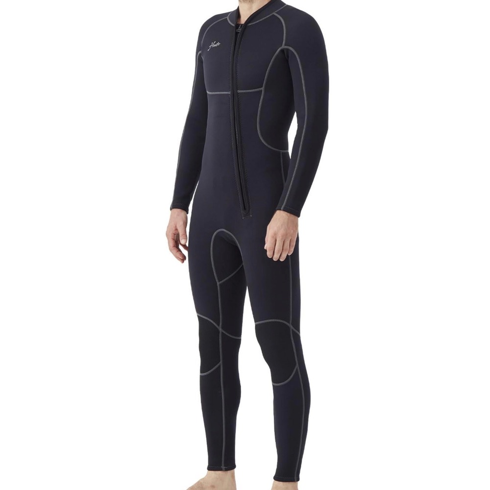 Hevto Full Wetsuit Mens S‎ Black Excellent 3/2mm Neoprene Front Zip M2-Black